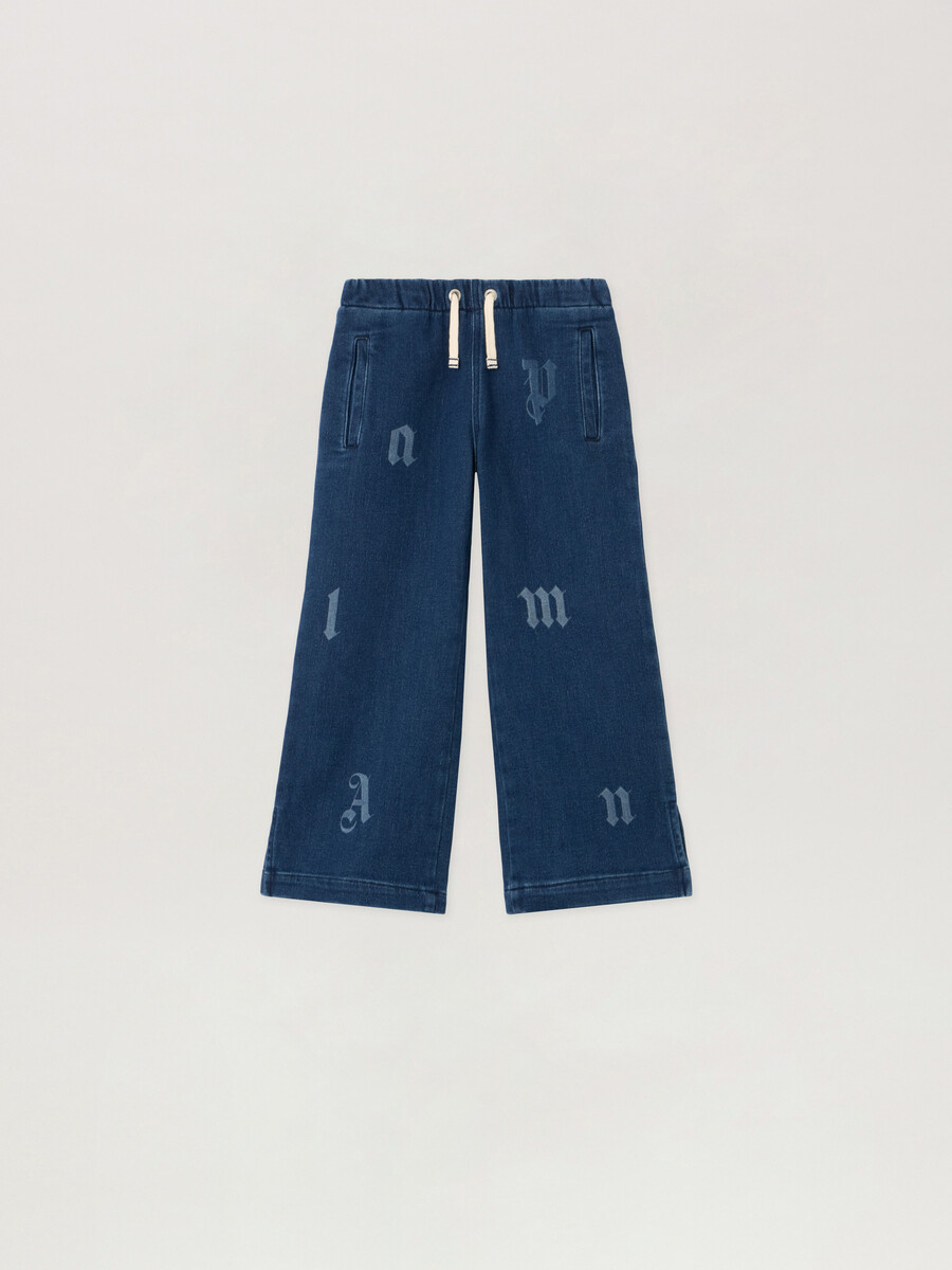 pantaloni in denim a gamba larga con lettere lavate
