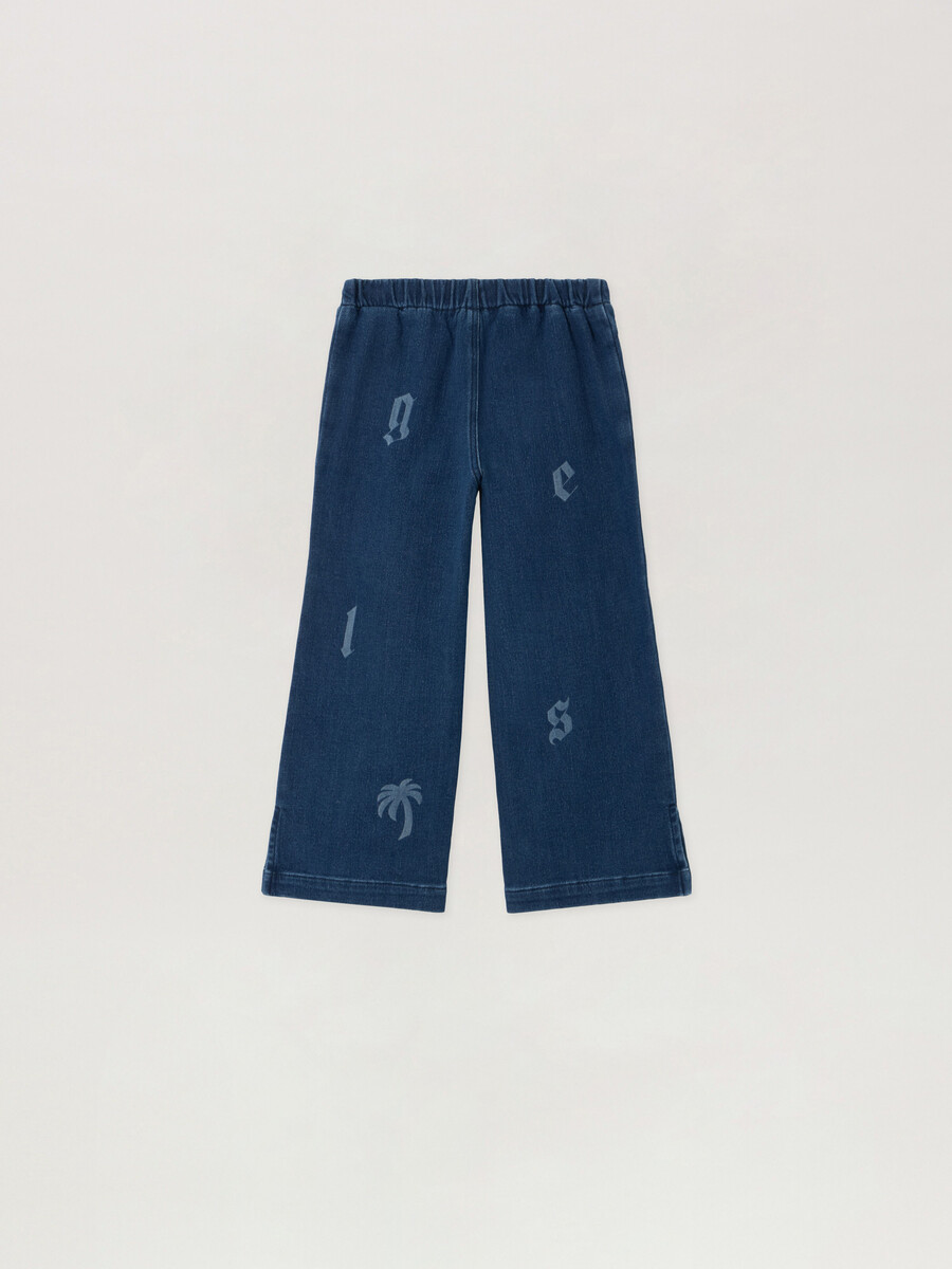 pantaloni in denim a gamba larga con lettere lavate