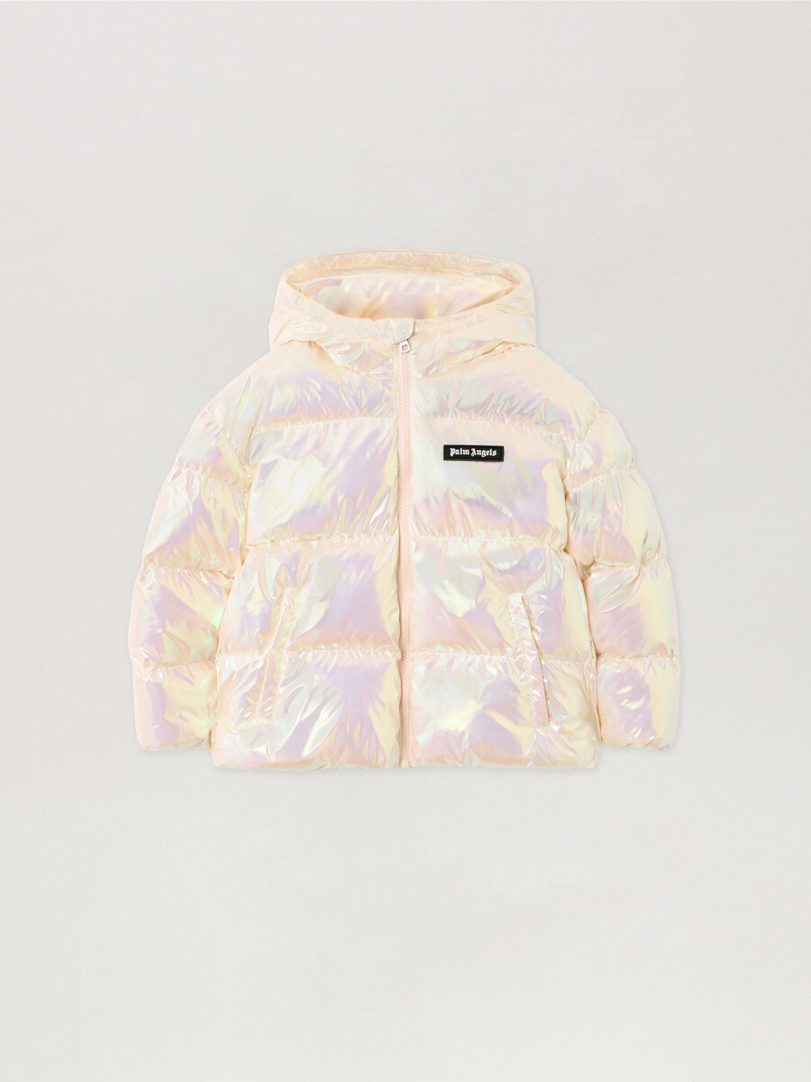 piumino con logo iridescente