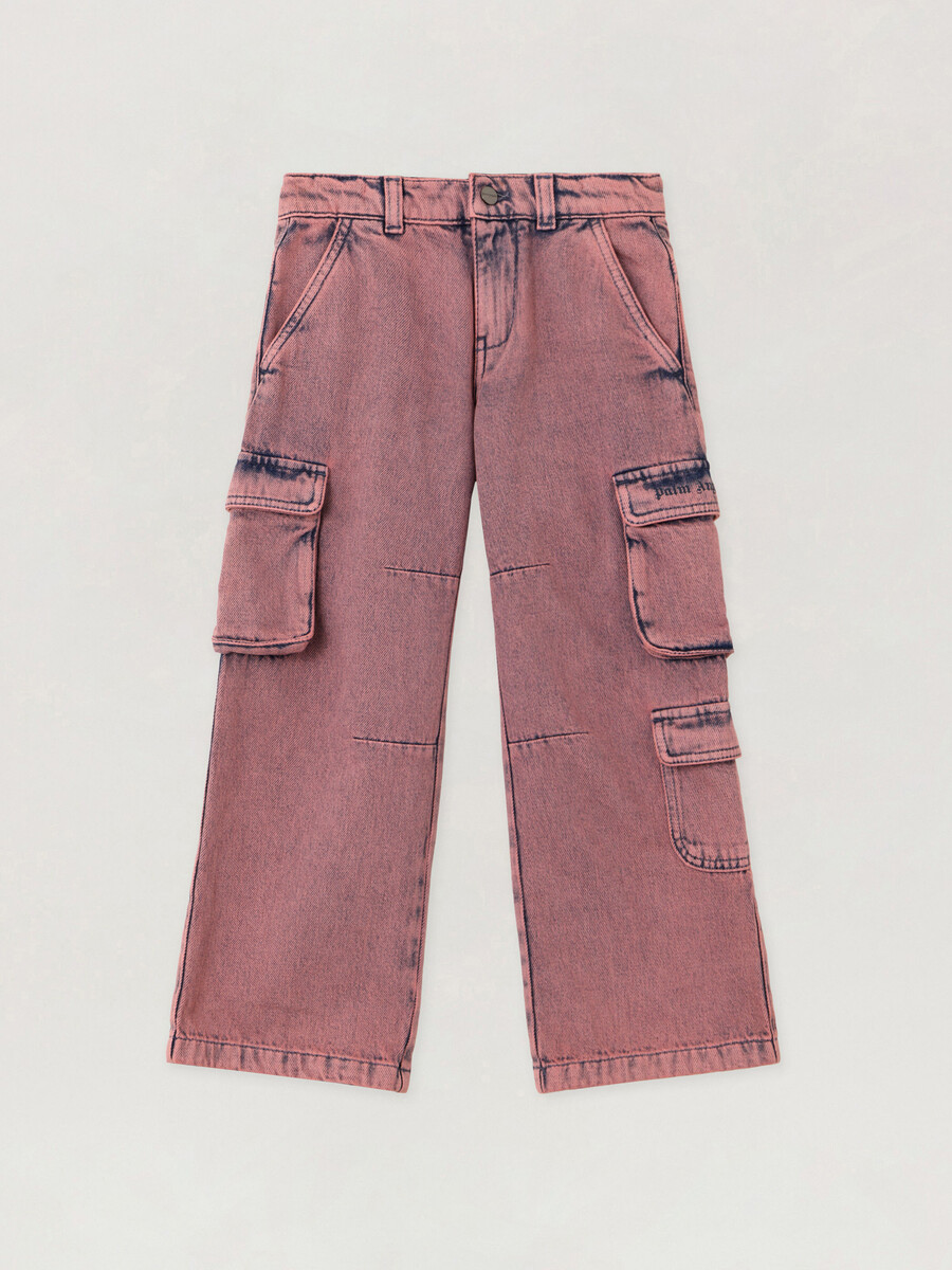 pantaloni cargo in denim a gamba larga sovratinti