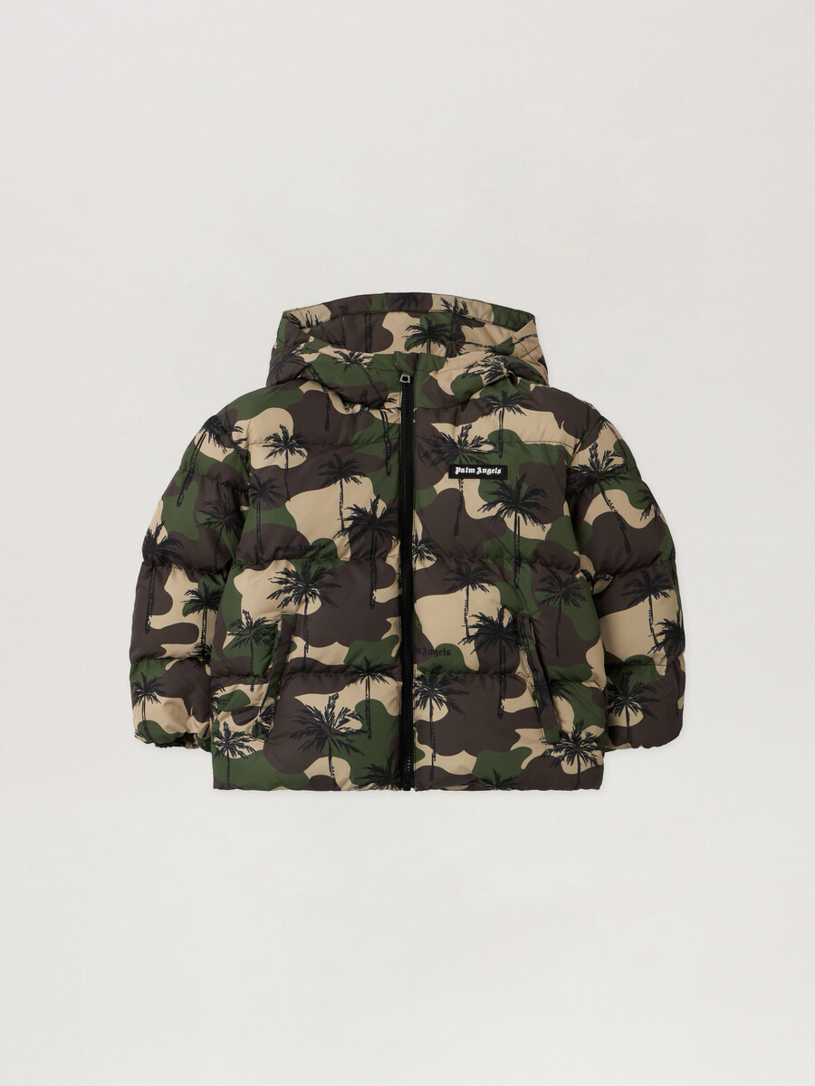giacca imbottita con cappuccio camo palms