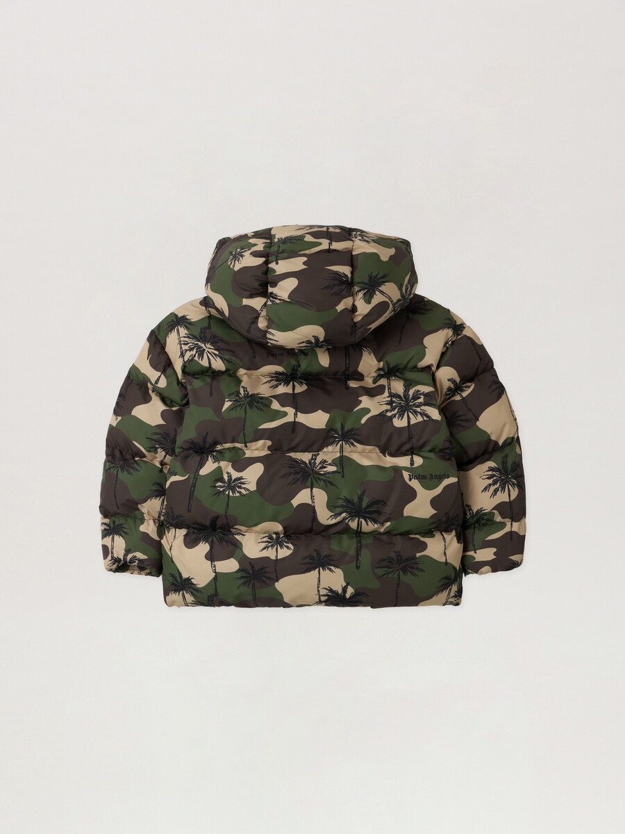 giacca imbottita con cappuccio camo palms