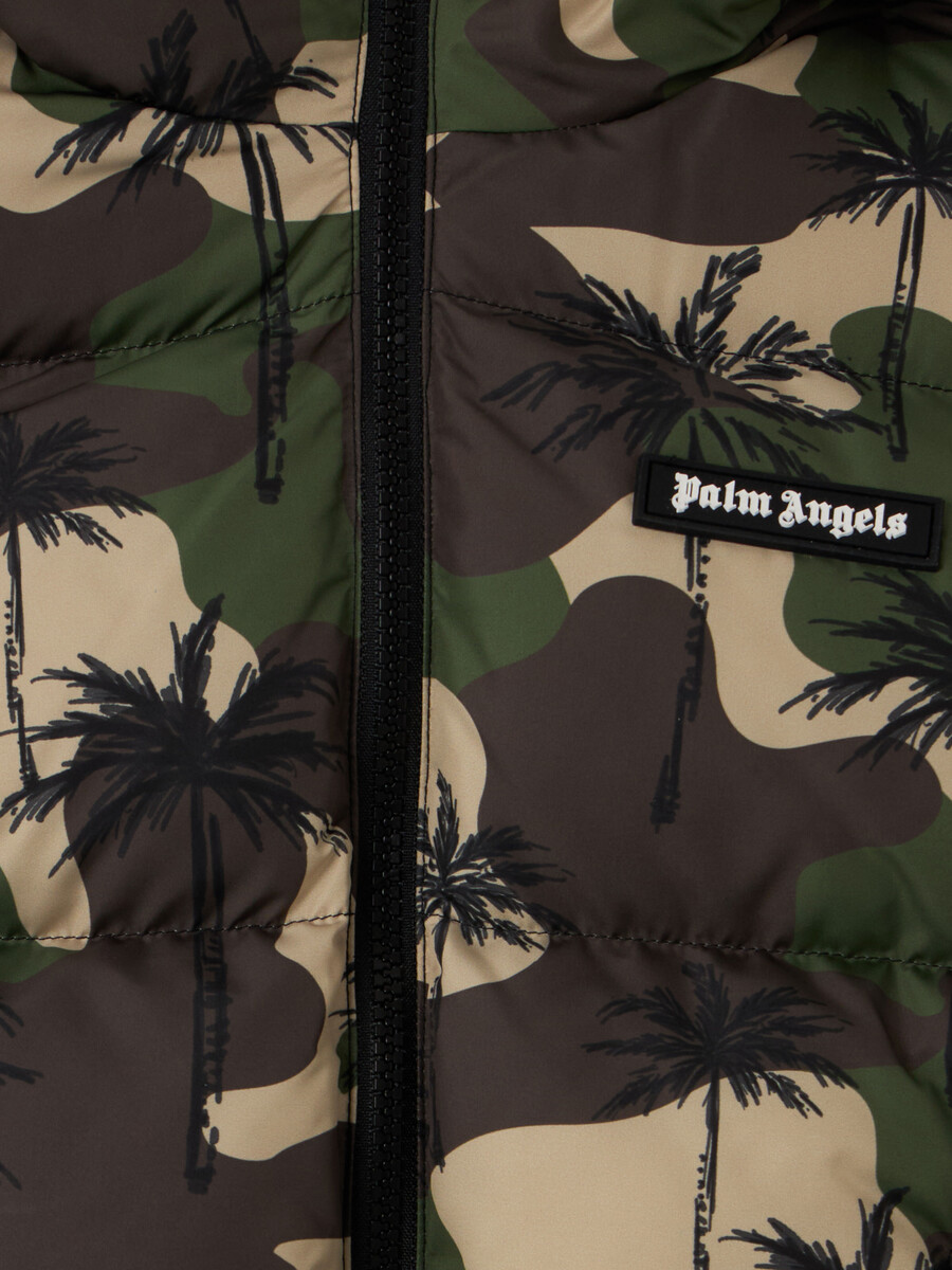 giacca imbottita con cappuccio camo palms