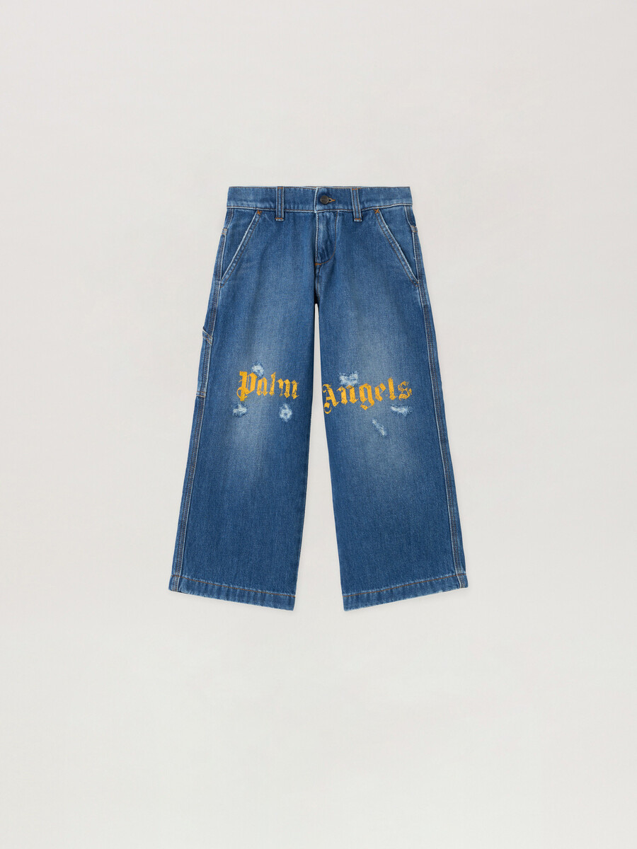 pantaloni in denim con logo spazzolato