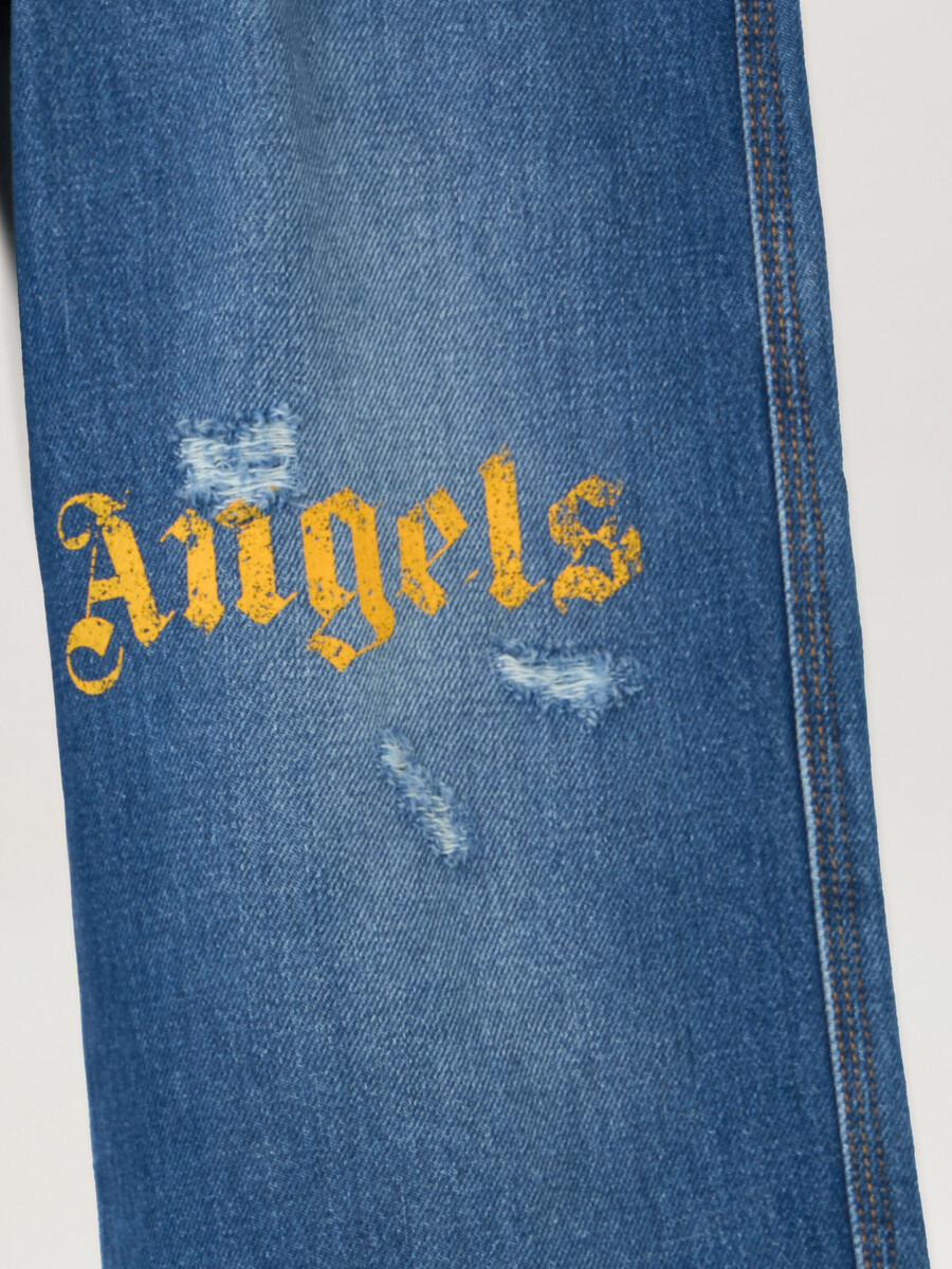 pantaloni in denim con logo spazzolato