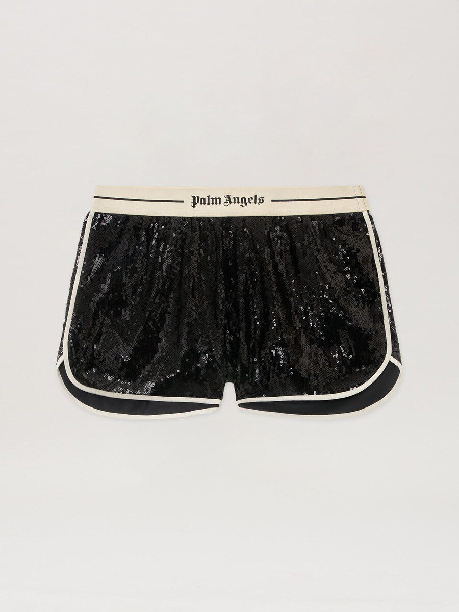 pantaloncini con paillettes e logo classico