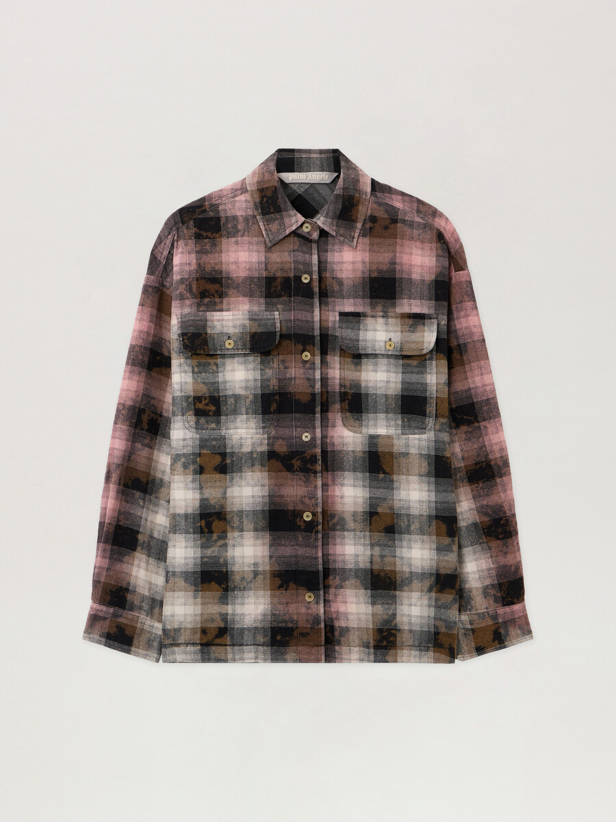 camicia a quadri rivestita con logo curvo