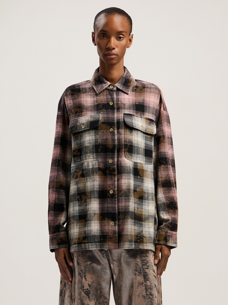camicia a quadri rivestita con logo curvo