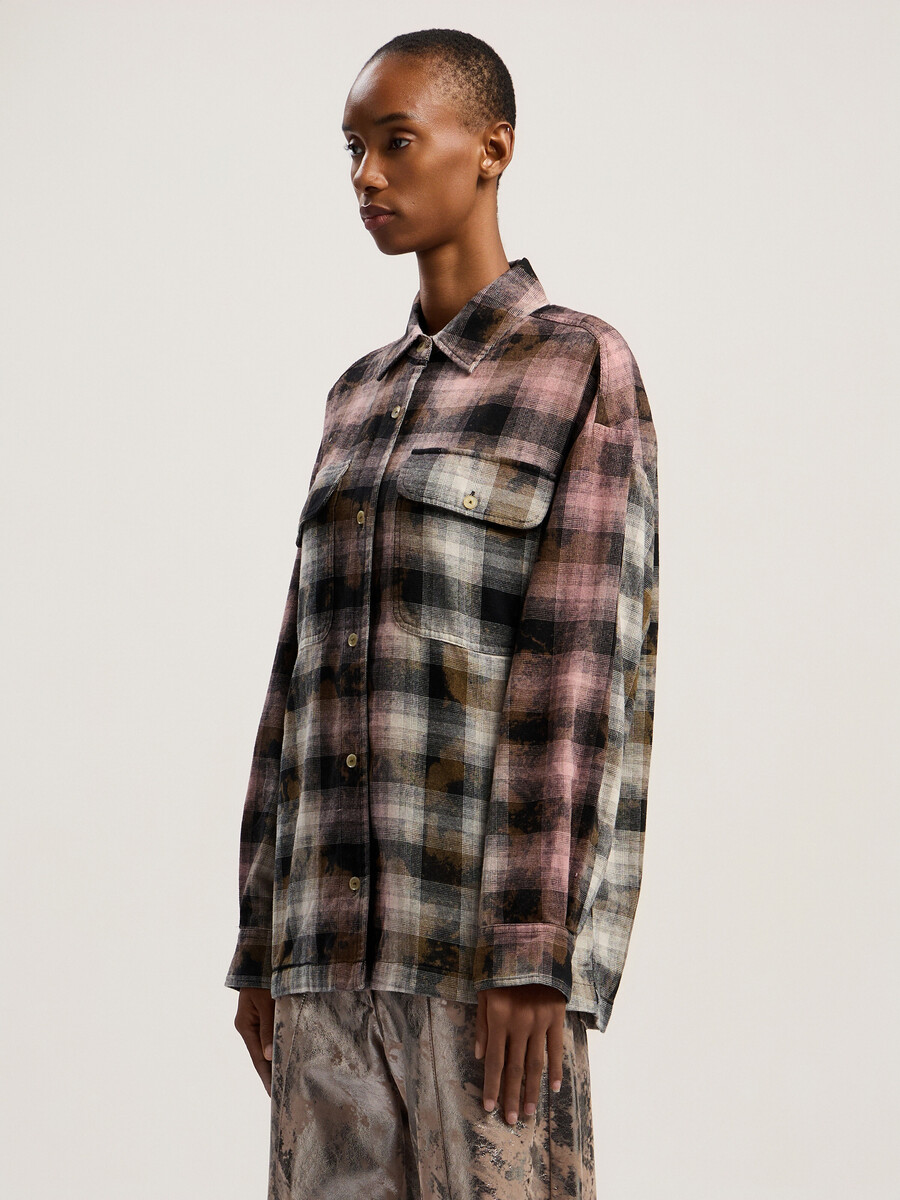 camicia a quadri rivestita con logo curvo