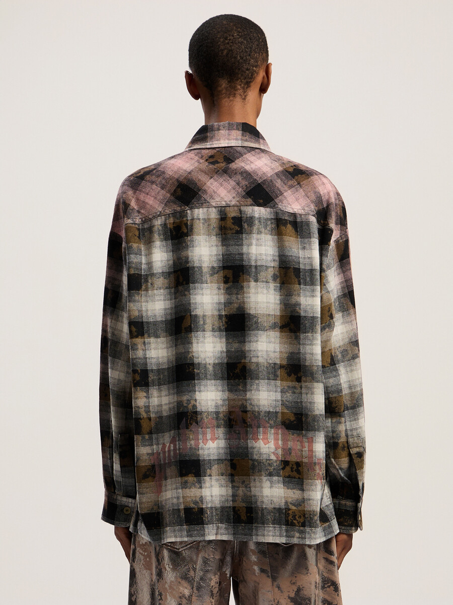 camicia a quadri rivestita con logo curvo