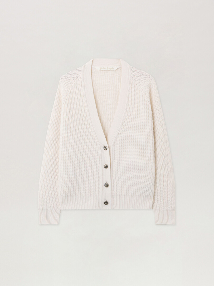 cardigan a coste con logo curvo