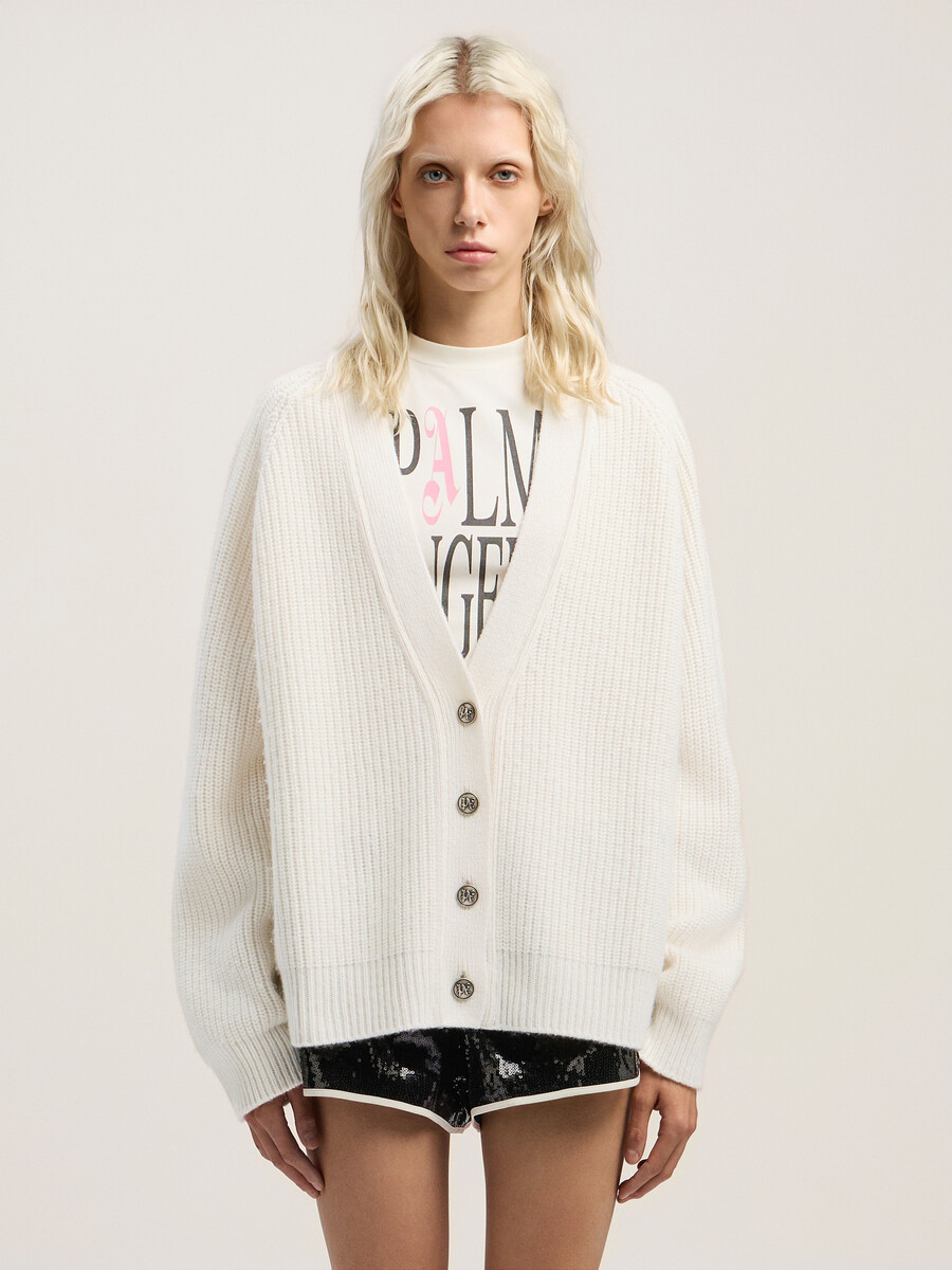 cardigan a coste con logo curvo
