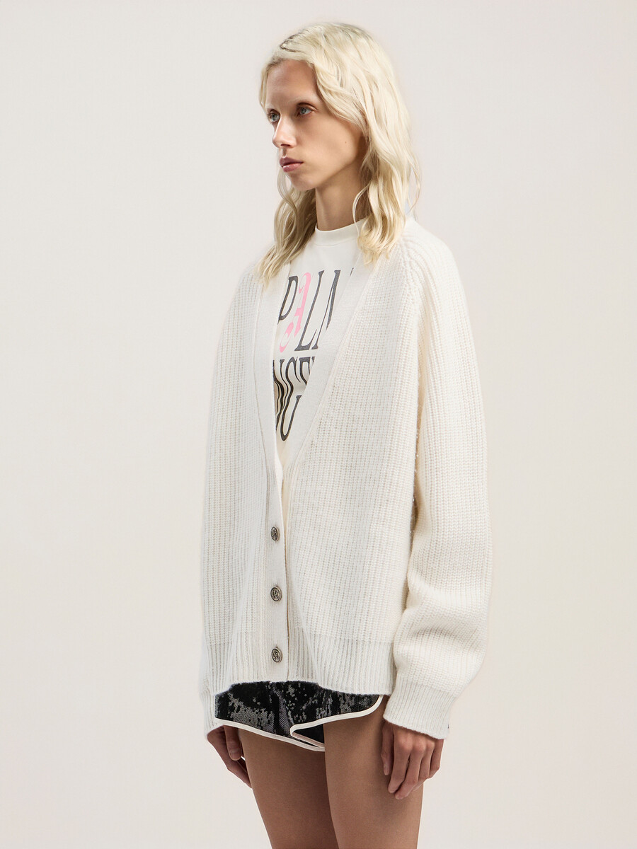 cardigan a coste con logo curvo