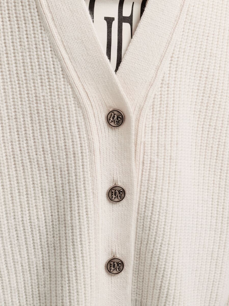 cardigan a coste con logo curvo