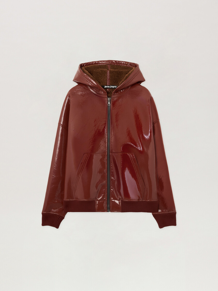 giubbotto bomber in vinile con logo curvo