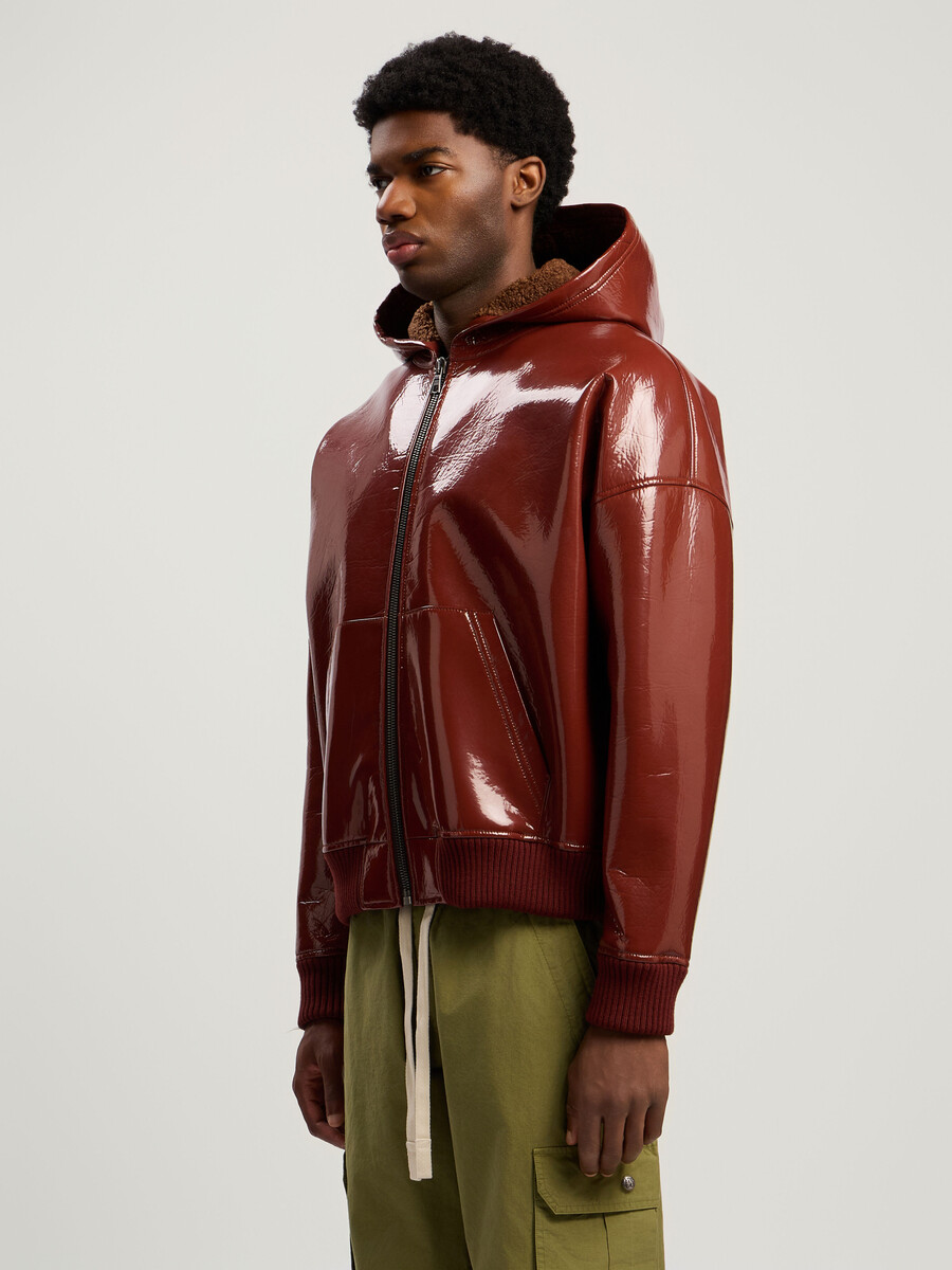 giubbotto bomber in vinile con logo curvo