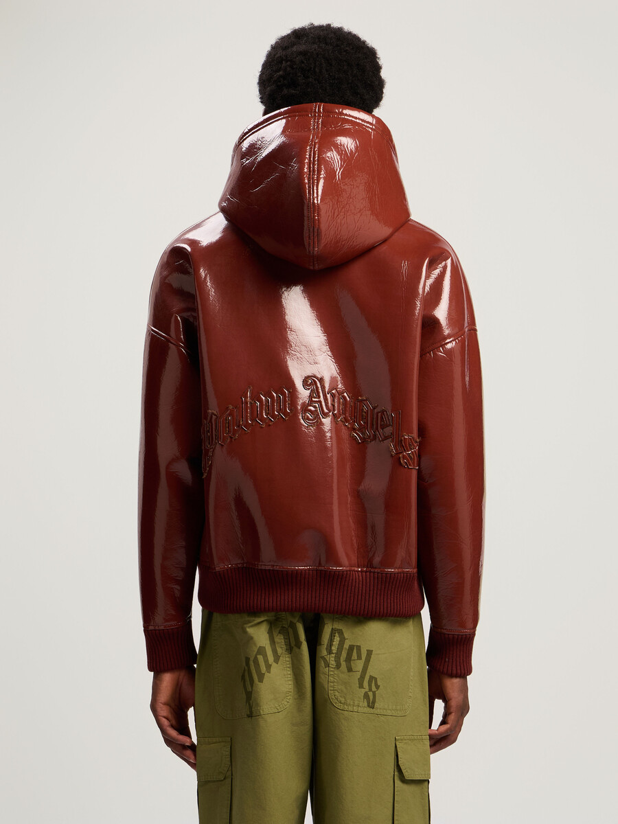 giubbotto bomber in vinile con logo curvo