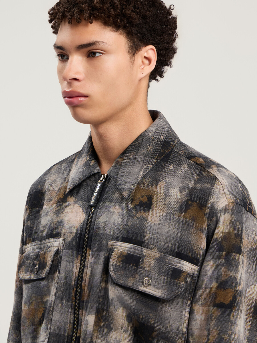camicia a quadri con logo curvo
