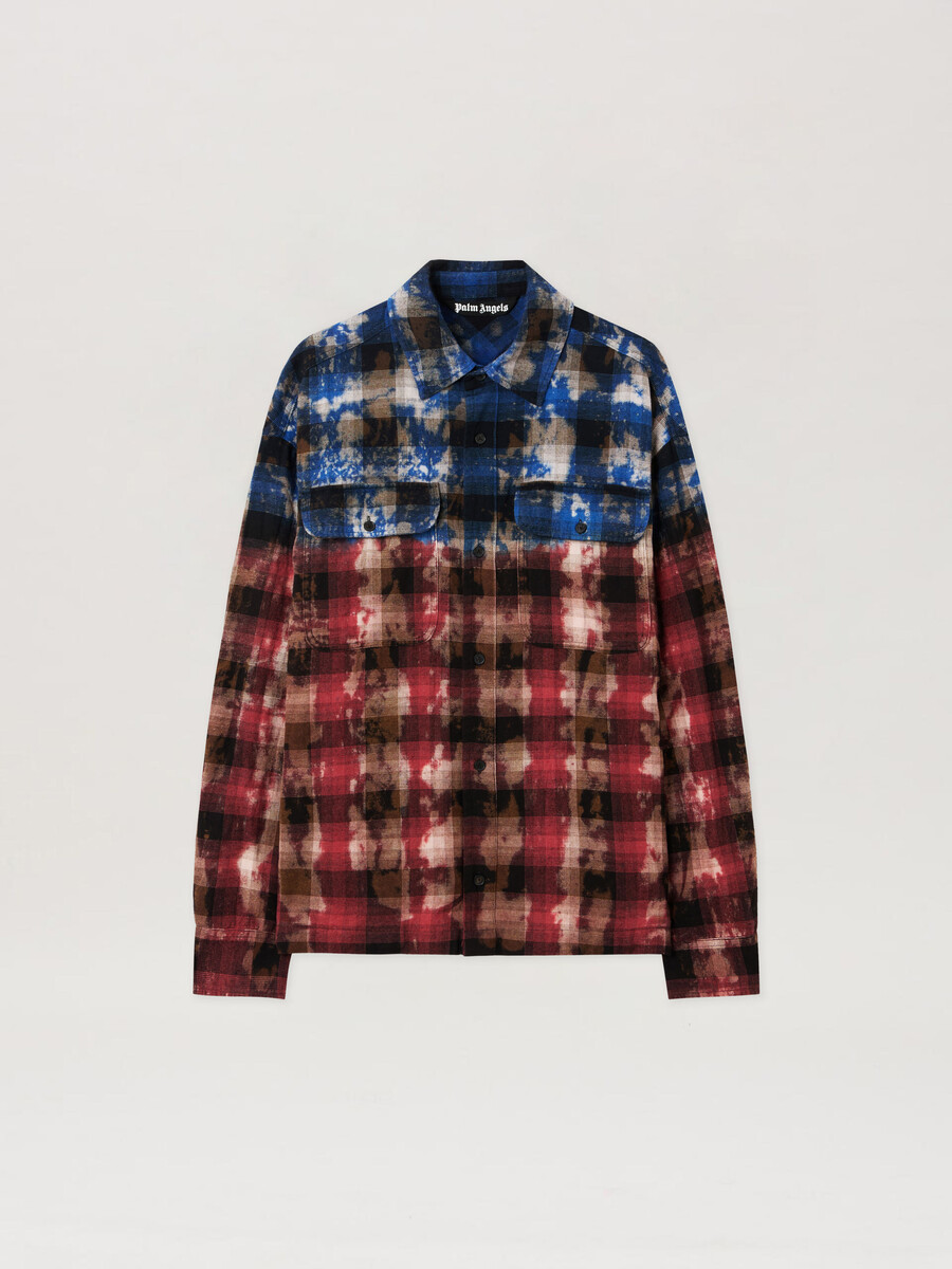 camicia a quadri con logo curvo