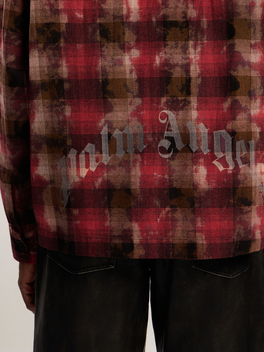 camicia a quadri con logo curvo