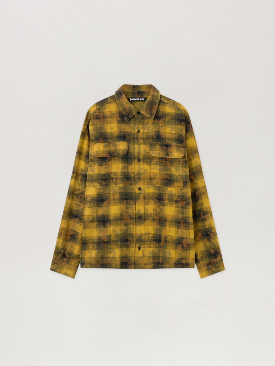 camicia a quadri con logo curvo