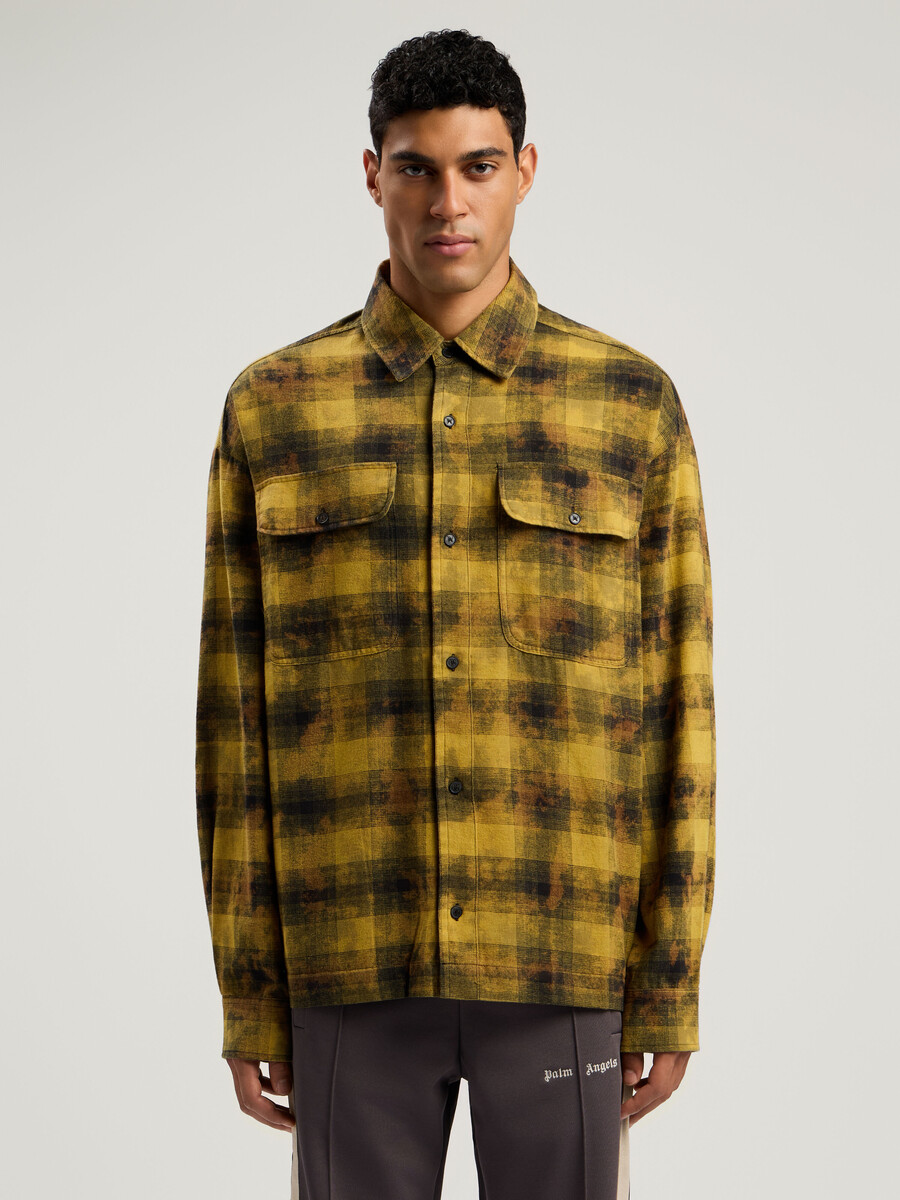 camicia a quadri con logo curvo