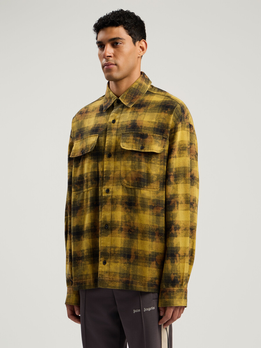 camicia a quadri con logo curvo