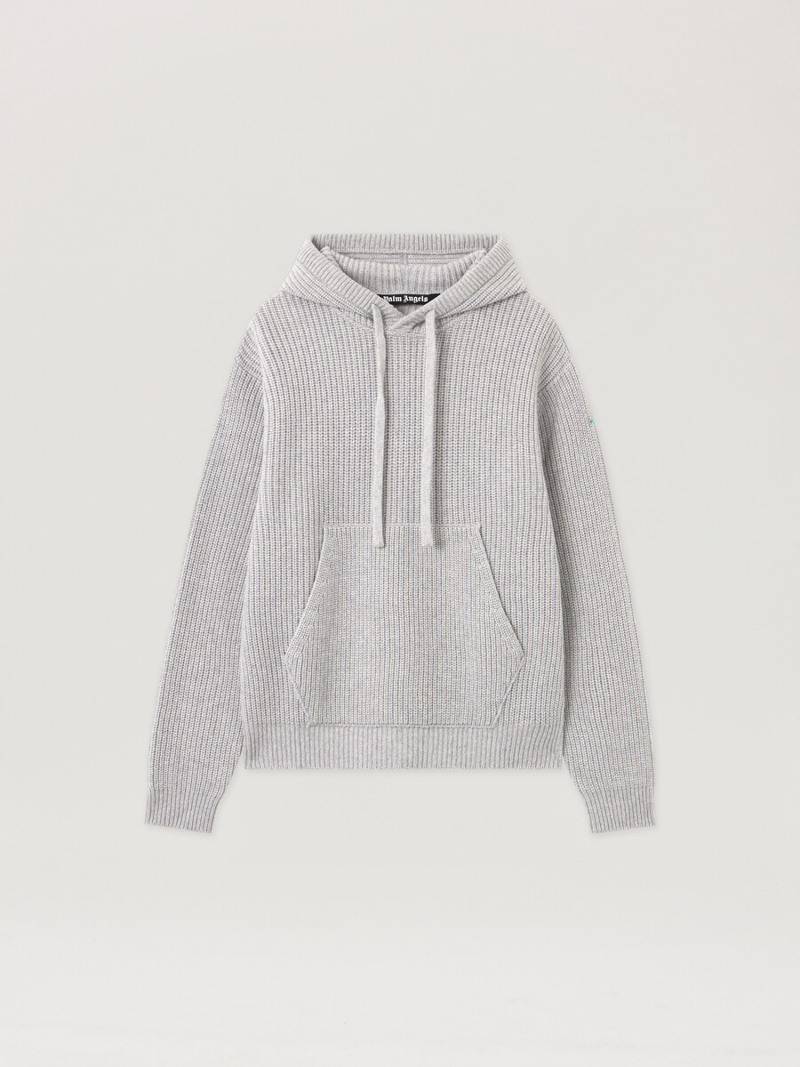 felpa con cappuccio in maglia a coste con logo curvo