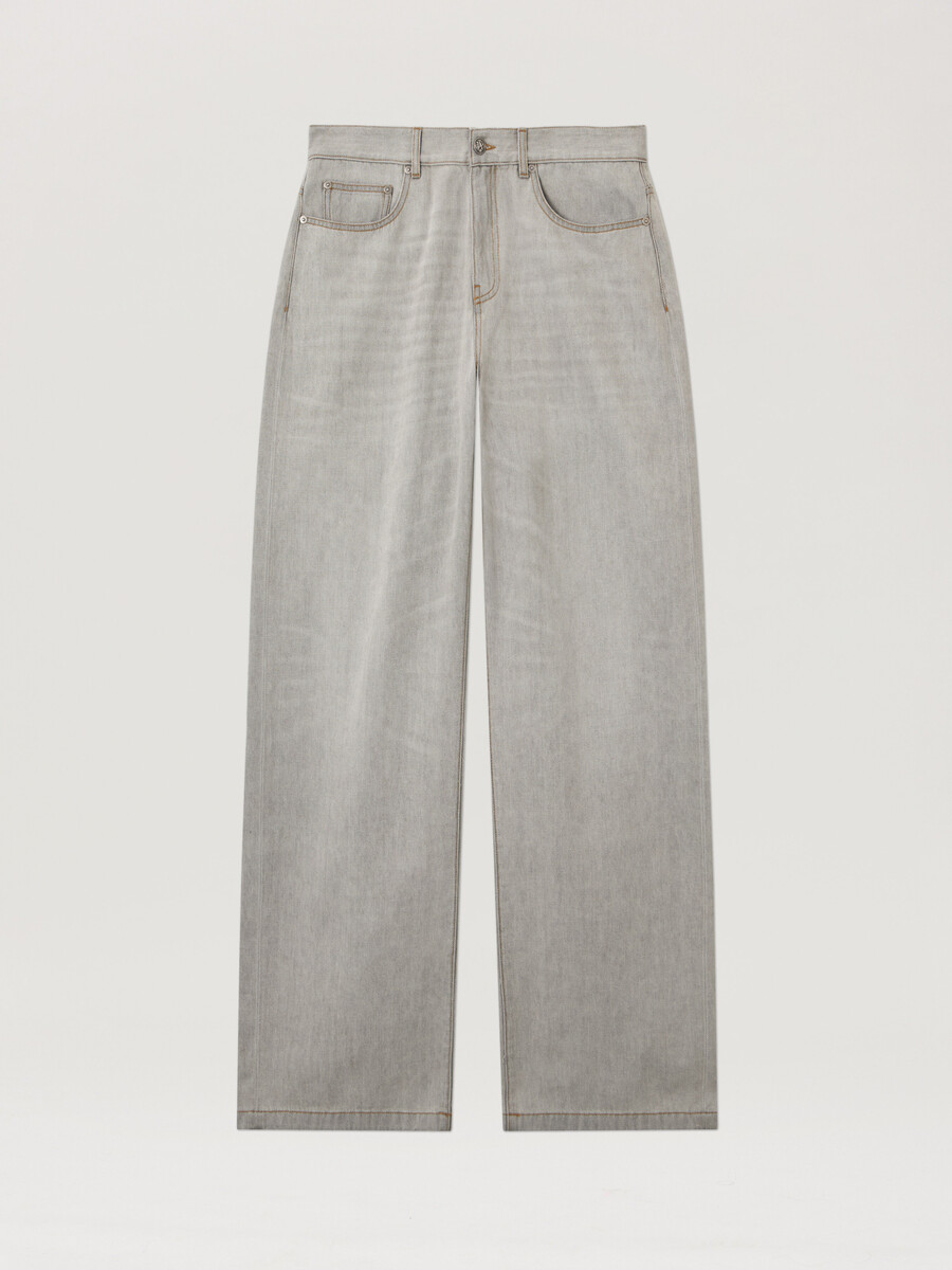 pantaloni in denim larghi con logo curvo