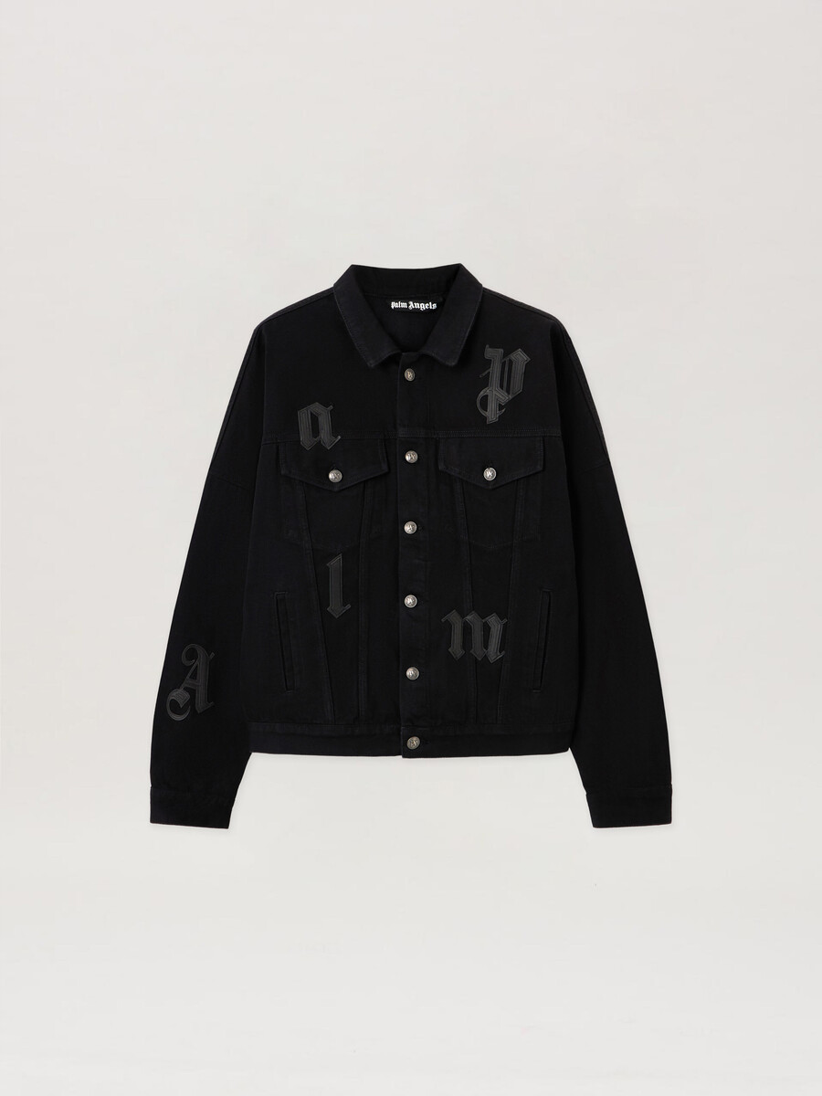 giacca in denim con logo gotico