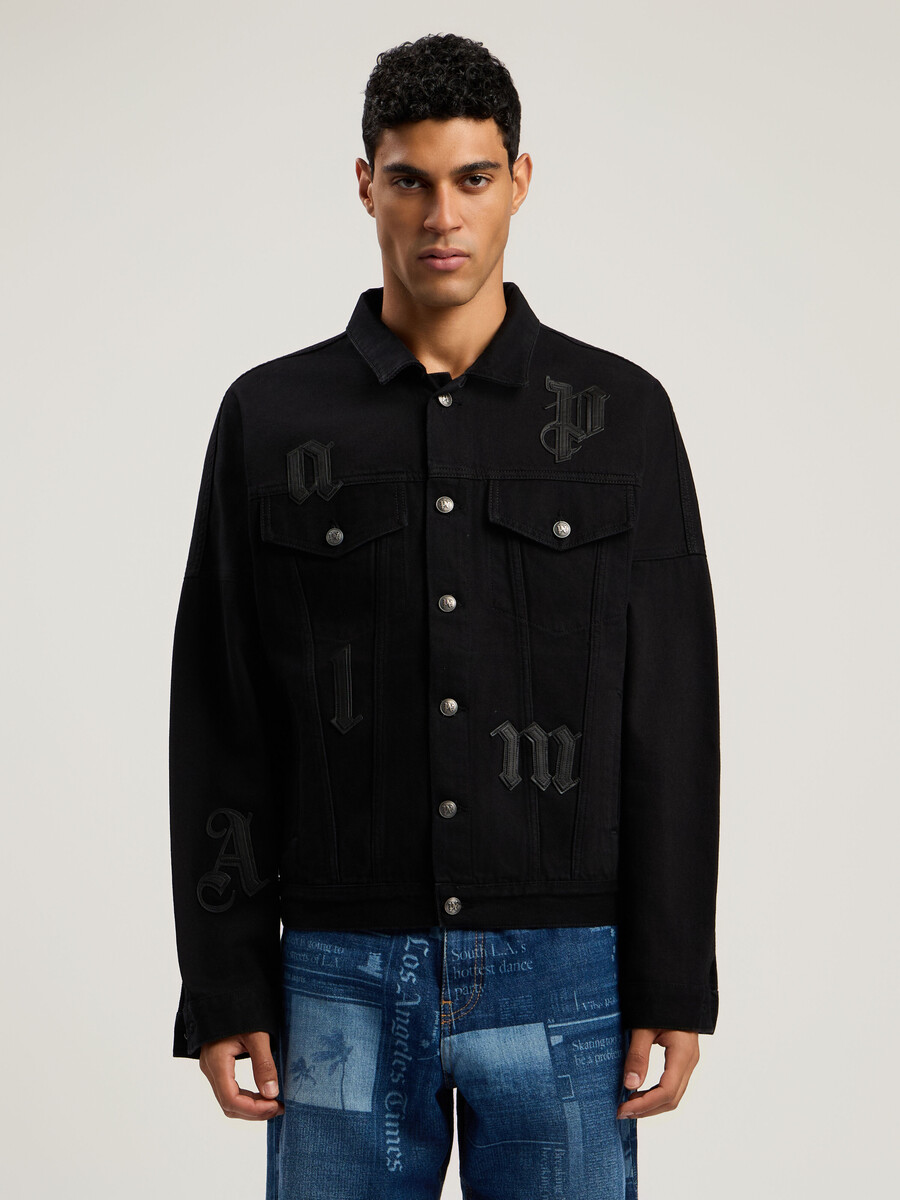 giacca in denim con logo gotico