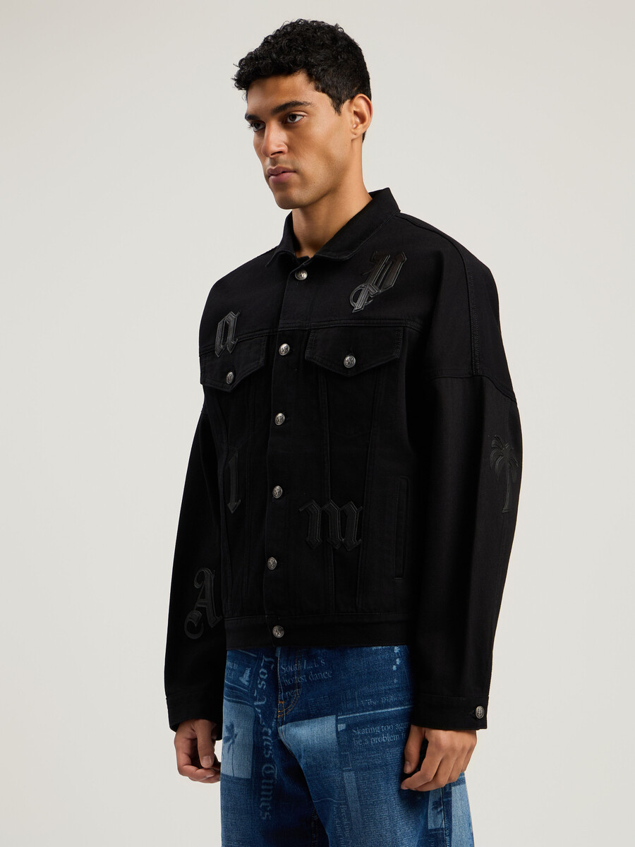 giacca in denim con logo gotico