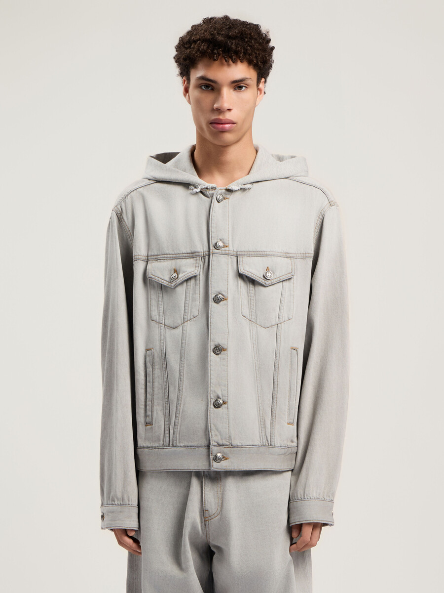 giacca in denim con logo curvo