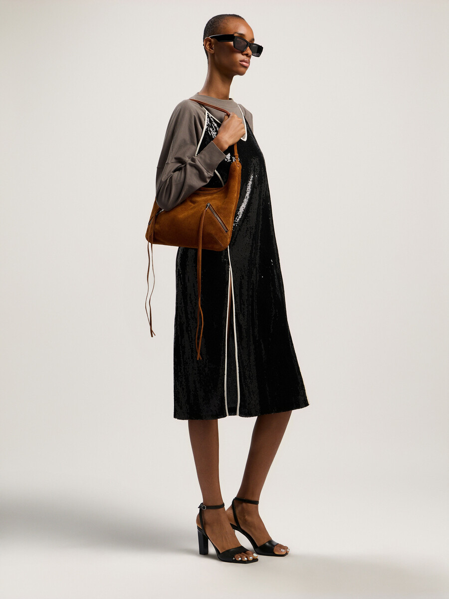maxi borsa in pelle scamosciata con cerniera