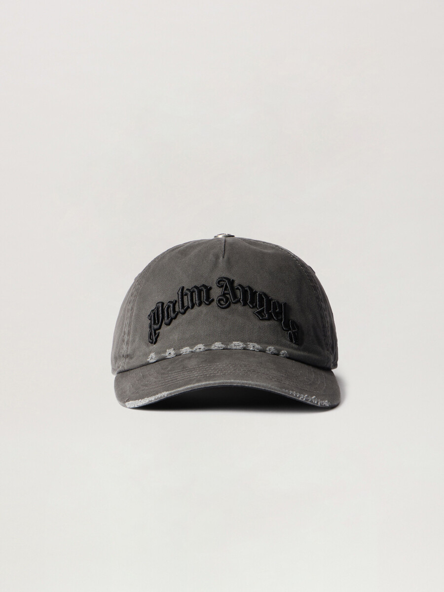 cappellino con logo curvo effetto invecchiato