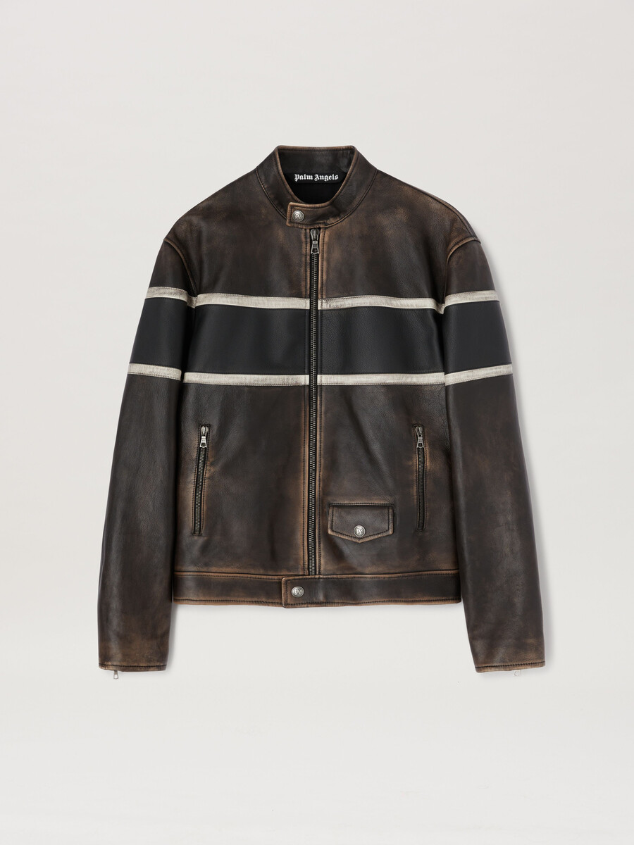 crystal pin up biker in pelle marrone - off