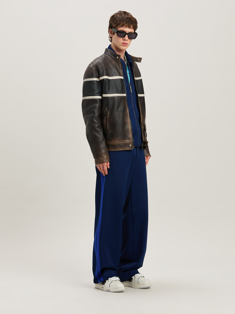 crystal pin up biker in pelle marrone - off