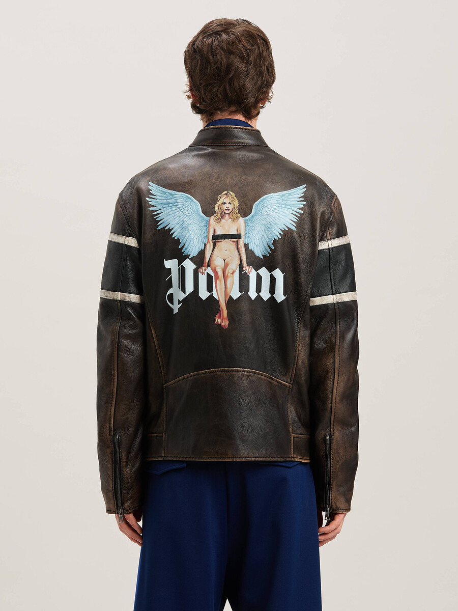 crystal pin up biker in pelle marrone - off