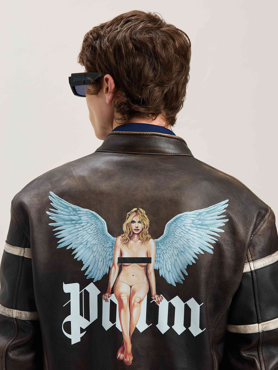 crystal pin up biker in pelle marrone - off