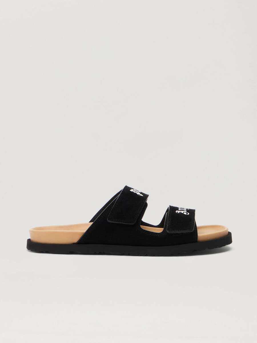sandali in pelle scamosciata con logo