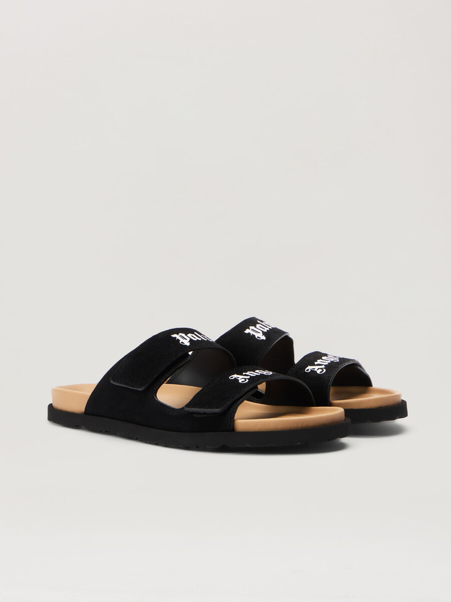 sandali in pelle scamosciata con logo