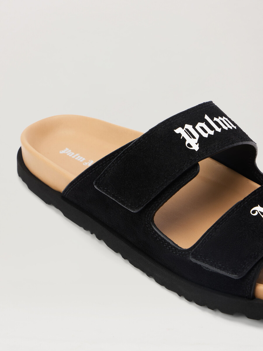 sandali in pelle scamosciata con logo