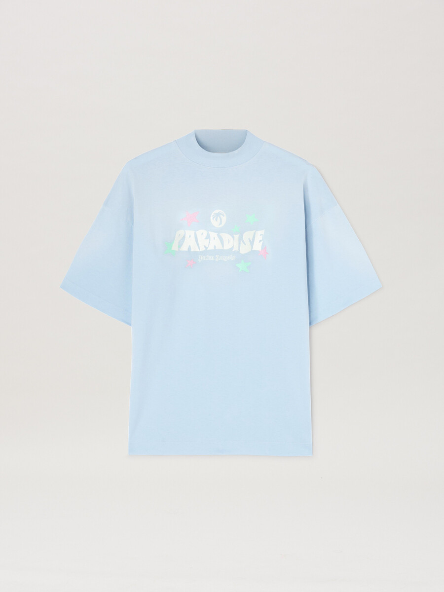 t-shirt larga paradise palm azzurro baby - off