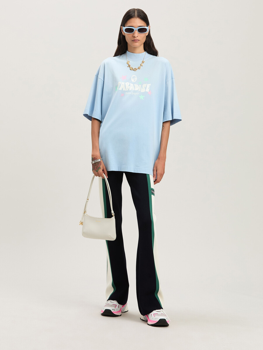 t-shirt larga paradise palm azzurro baby - off