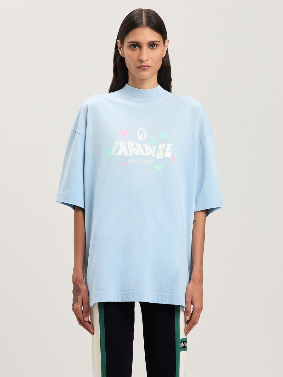 t-shirt larga paradise palm azzurro baby - off