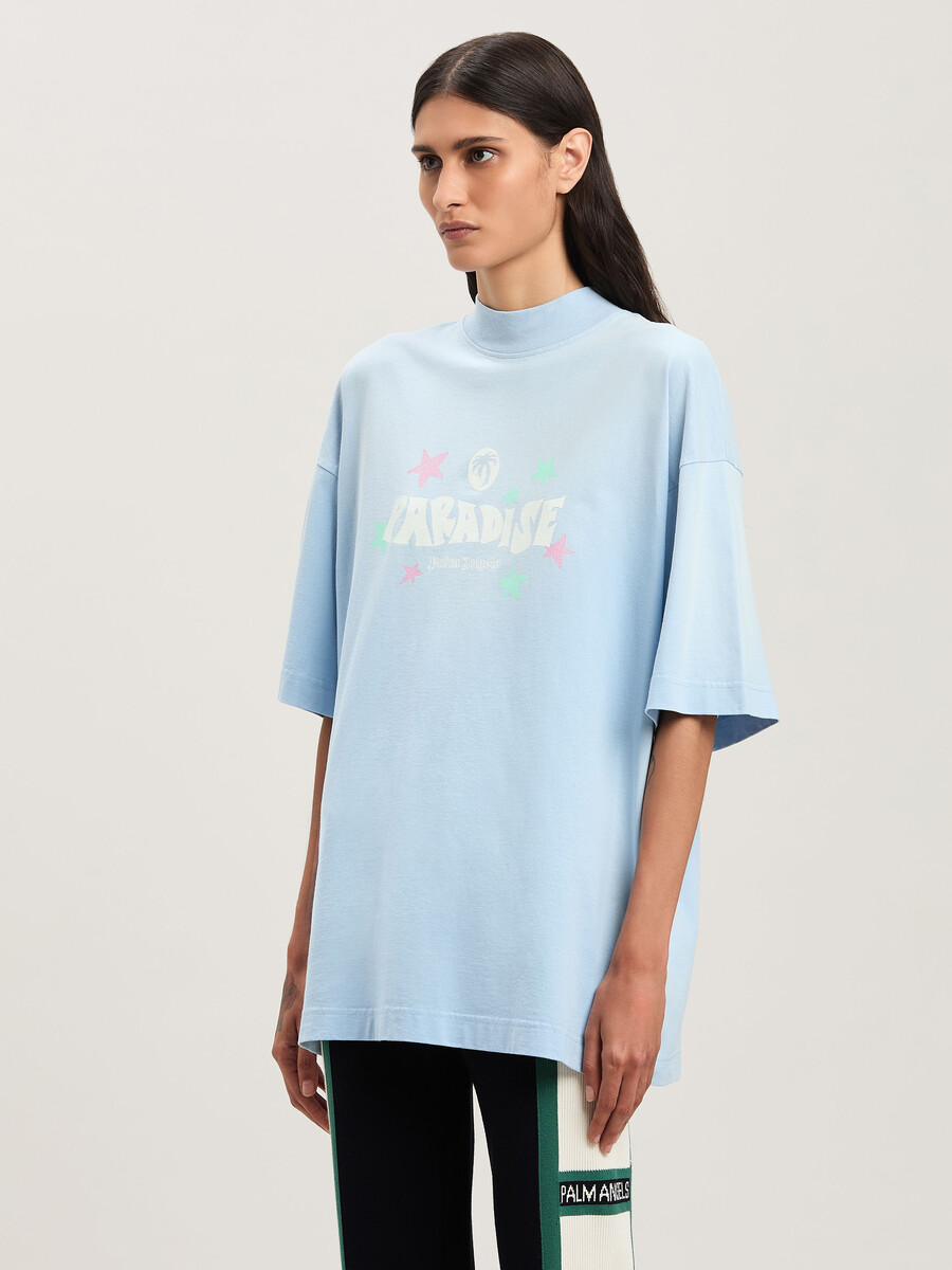 t-shirt larga paradise palm azzurro baby - off