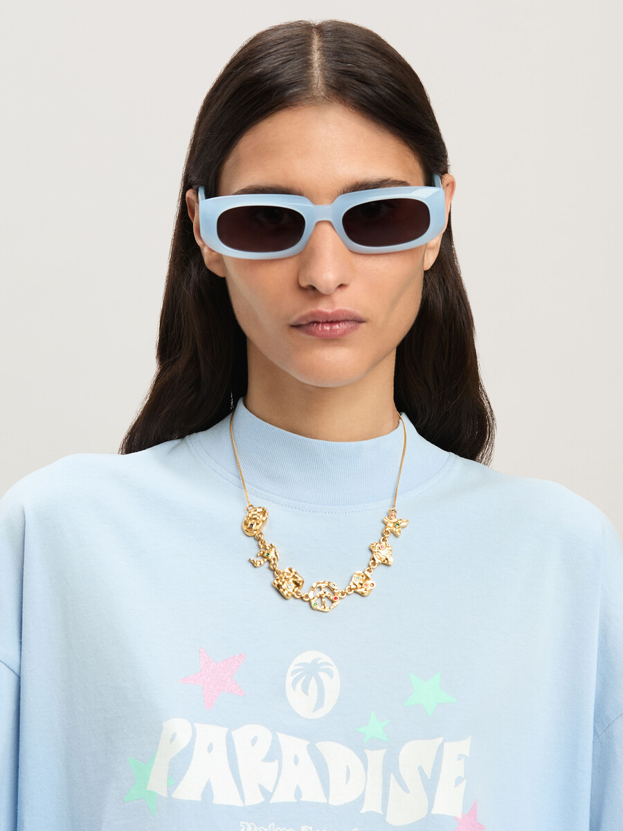 t-shirt larga paradise palm azzurro baby - off
