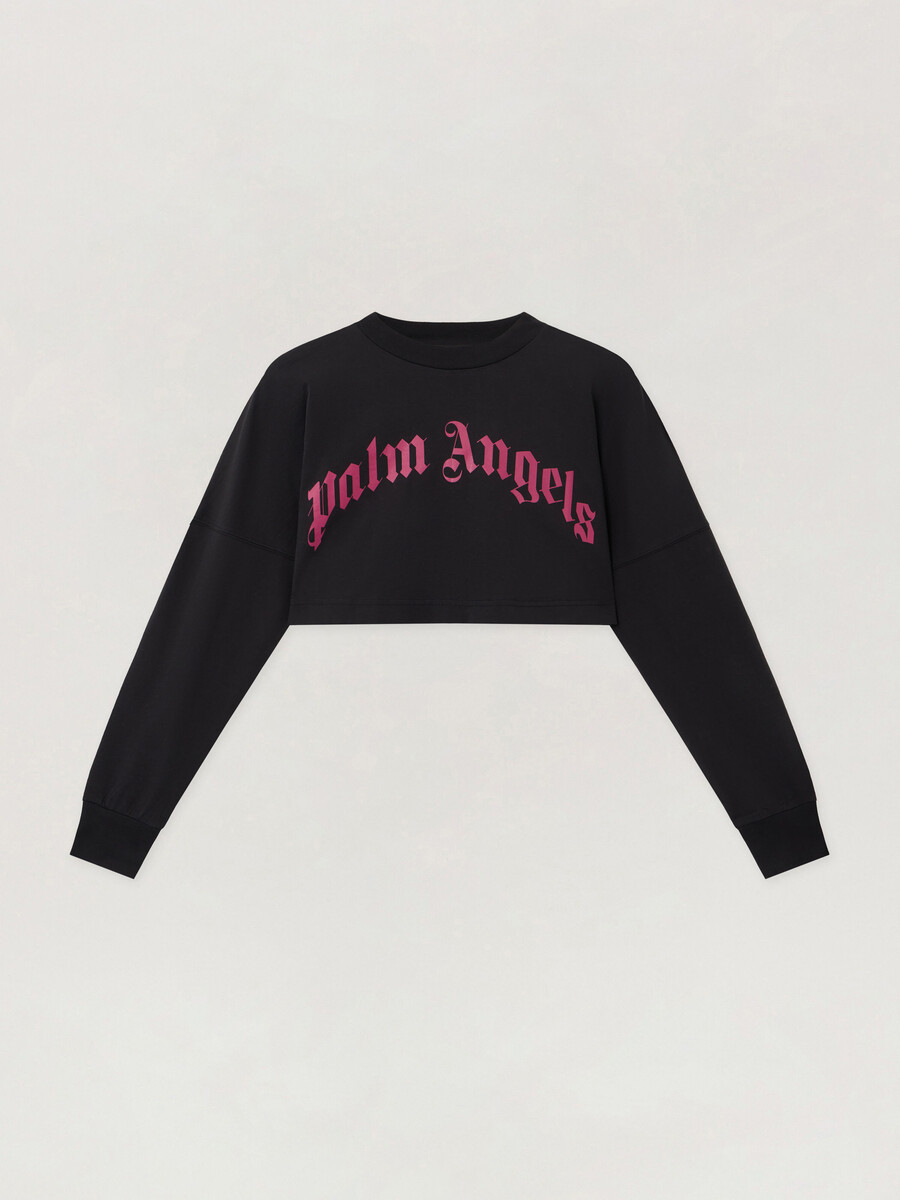 crop top a maniche lunghe con logo curvo